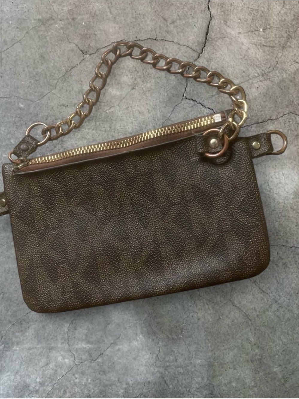 Michael Kors Brown Leather Wristlet with Gold Chain Handle